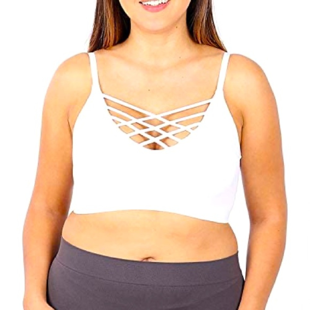 BOUTIQUE ITEM- ✴️LAST ONE✴️L/XL LATTICE BRALETTE WITH REMOVABLE PADS -WH
